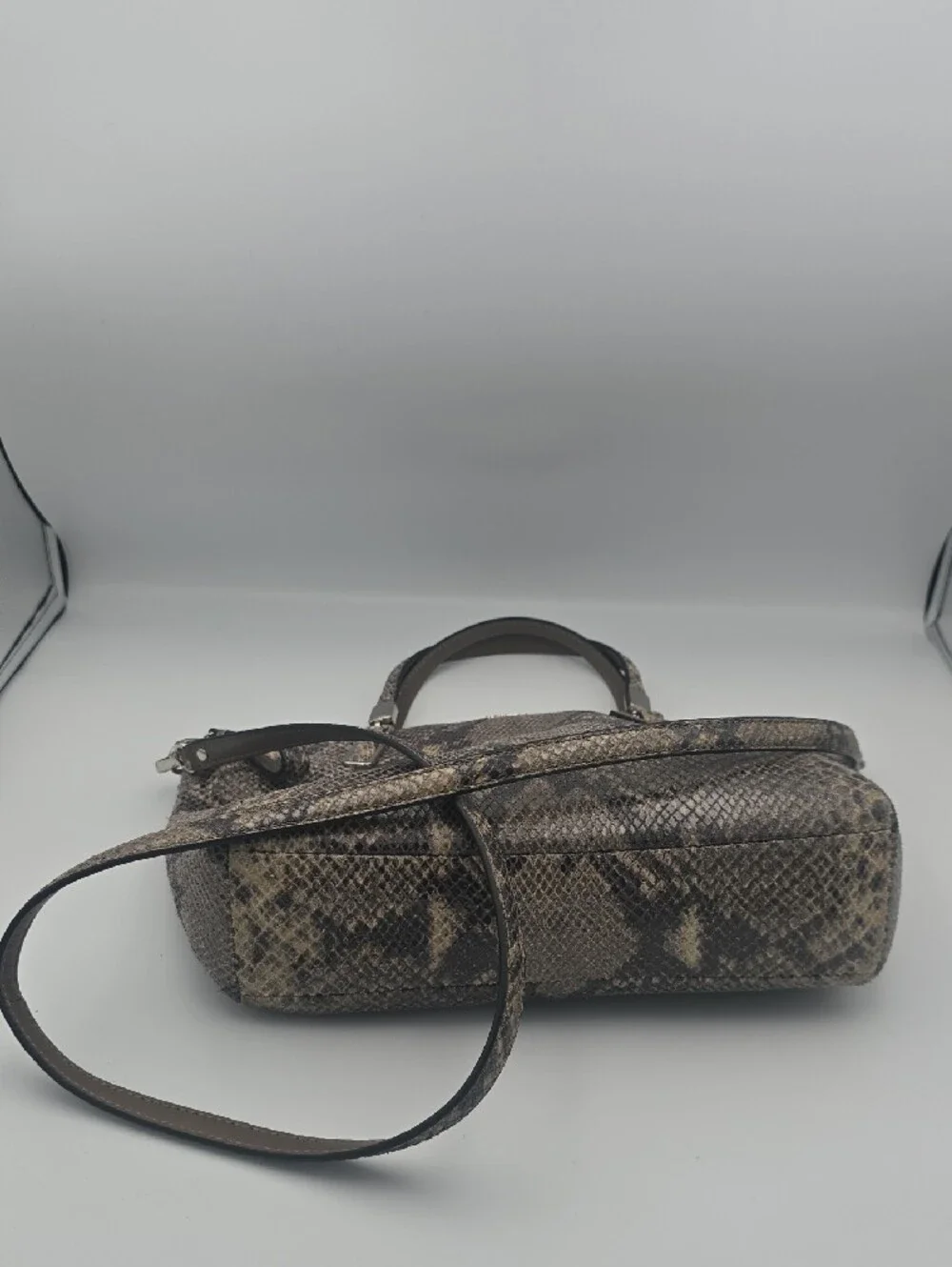 Coach Brown Snake-Print Satchel with Crossbody Strap